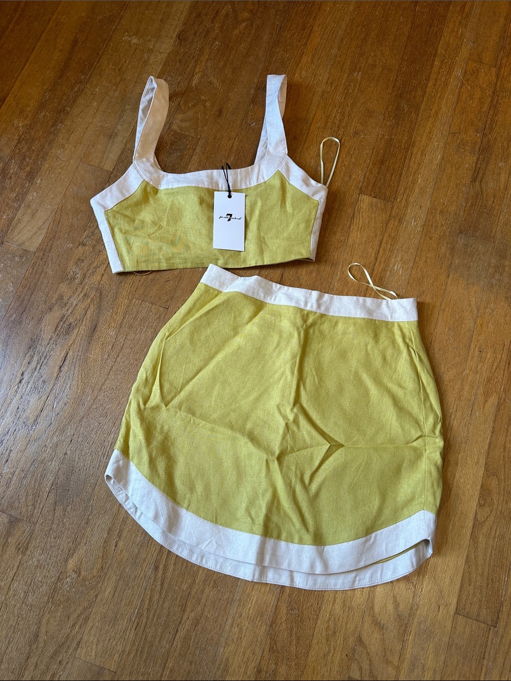 7 For All Mankind Lemon Yellow Mini Skirt with White Trim